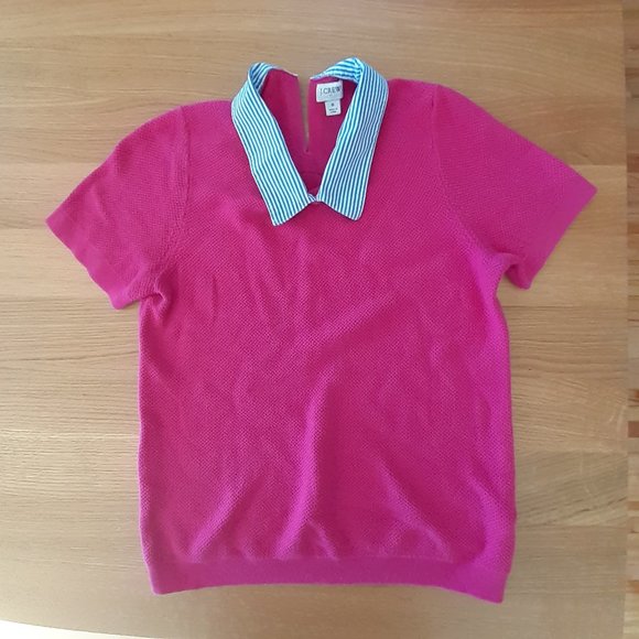 J. Crew Tops - J. Crew Pink Short-Sleeve Sweater with Striped Collar